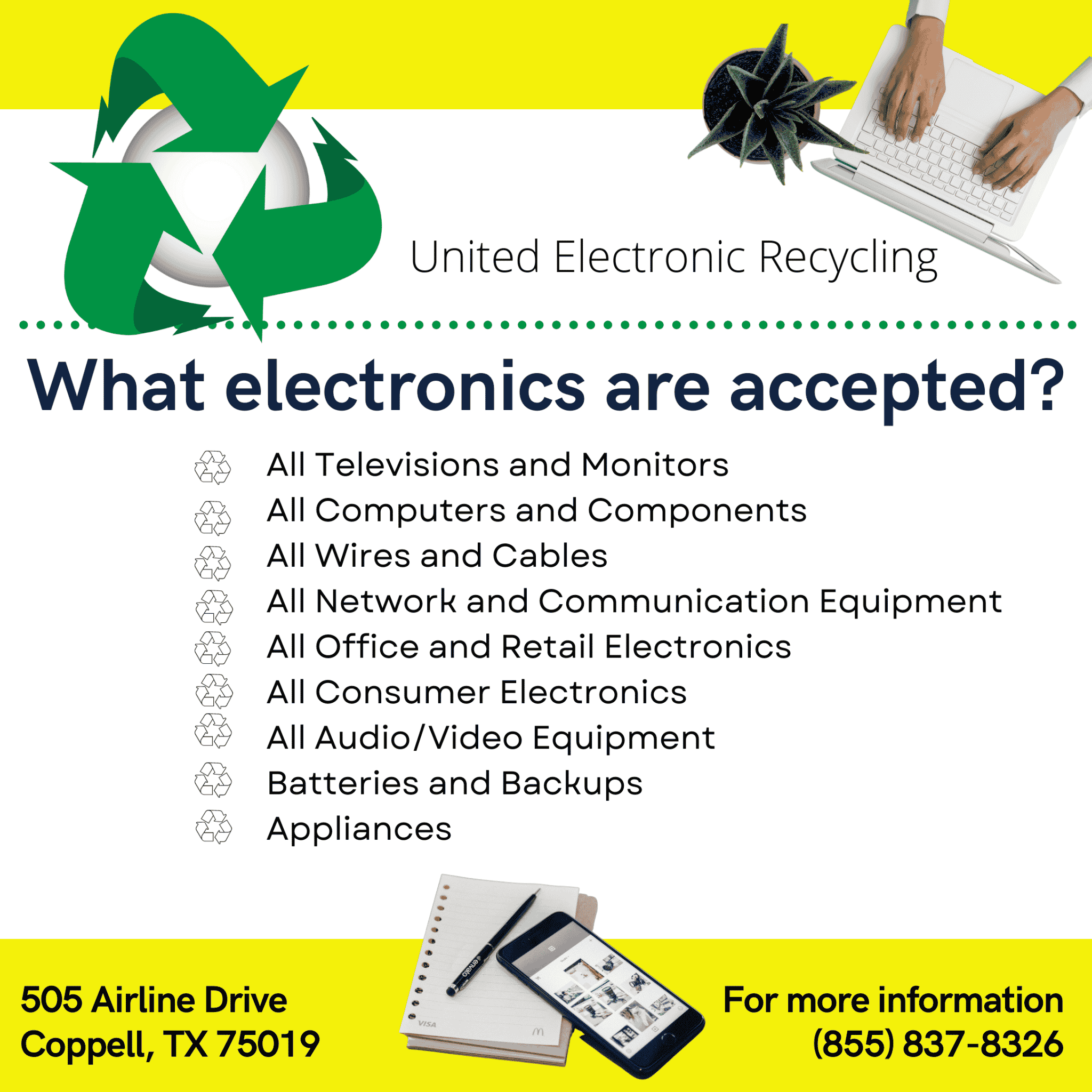 Drop off electronic recycling for DFW businesses and residents United Electronic Recycling